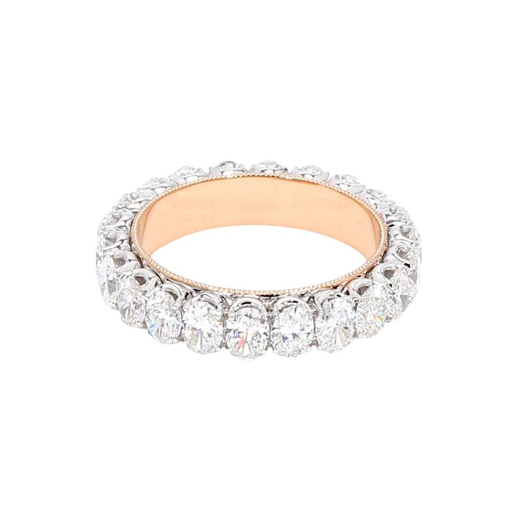 3.33卡雙色金珠邊橢圓形排鑽戒指(86053)