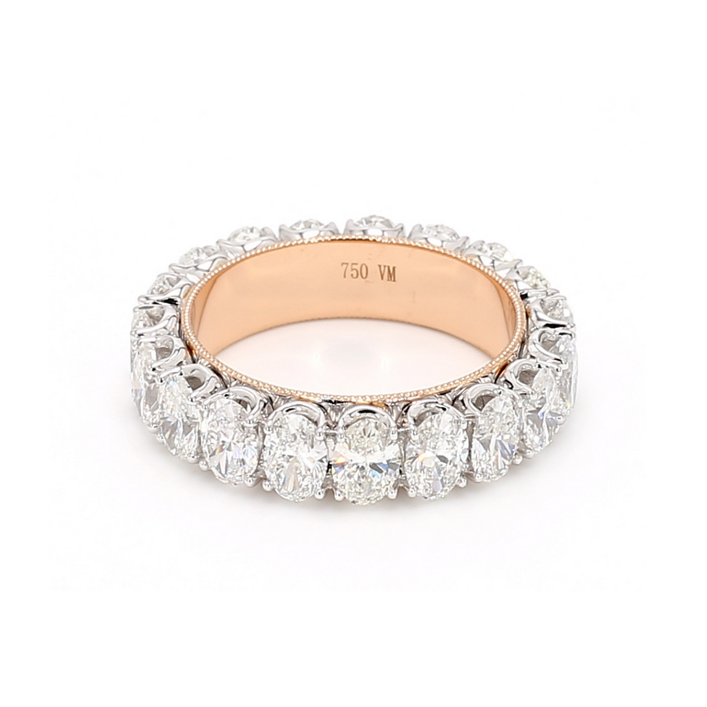 4.56卡雙色金珠邊橢圓形培育鑽石排戒(86052)