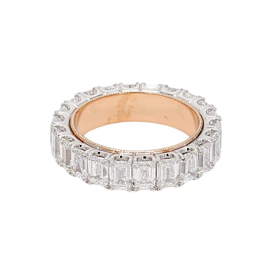 6.07卡雙色金珠邊祖母綠形排鑽戒指（86051）