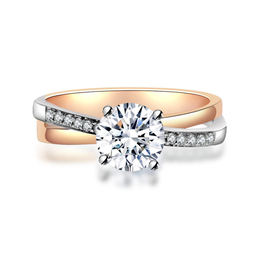 玫瑰金白金雙色鑽石戒指托(款號R202)