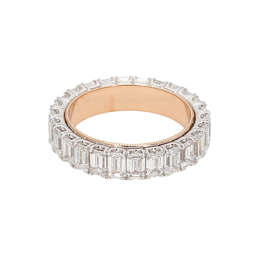 4.3卡雙色金珠邊祖母綠形排鑽戒指（86054）