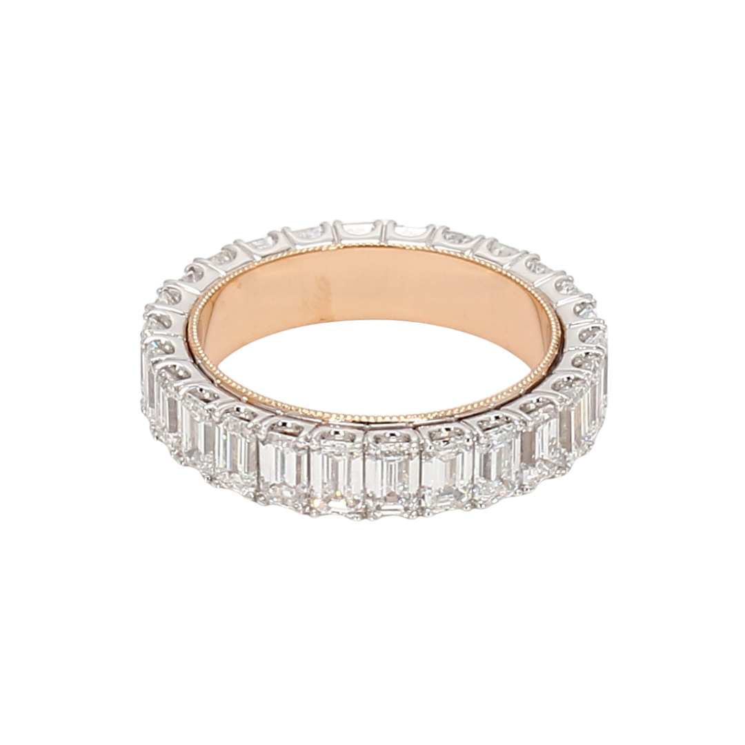 4.3卡雙色金珠邊祖母綠形排鑽戒指（86054）