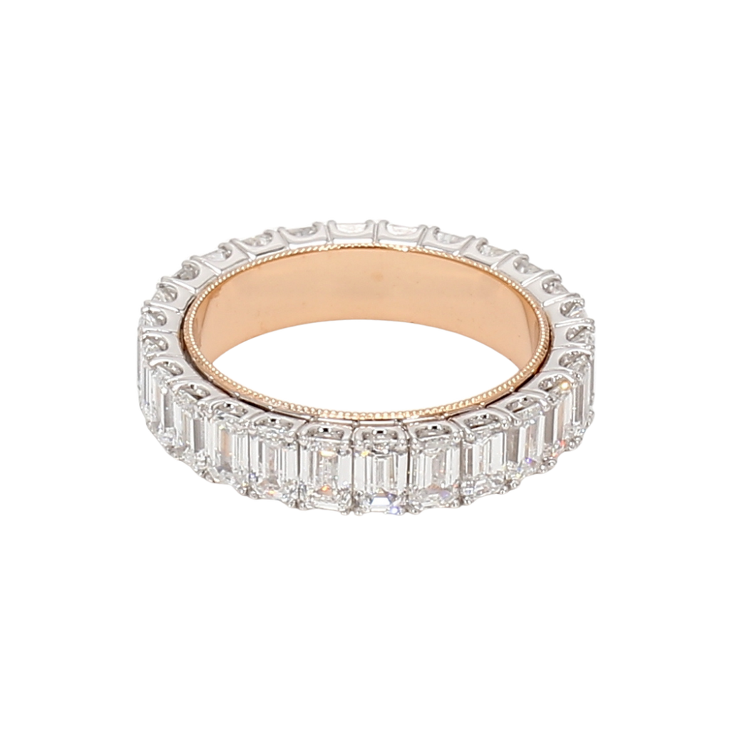 4.3卡雙色金珠邊祖母綠形排鑽戒指（86054）