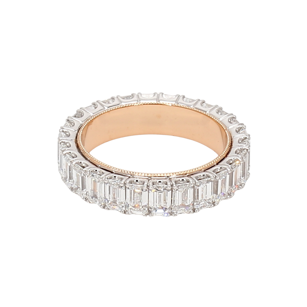 4.3卡雙色金珠邊祖母綠形排鑽戒指（86054）