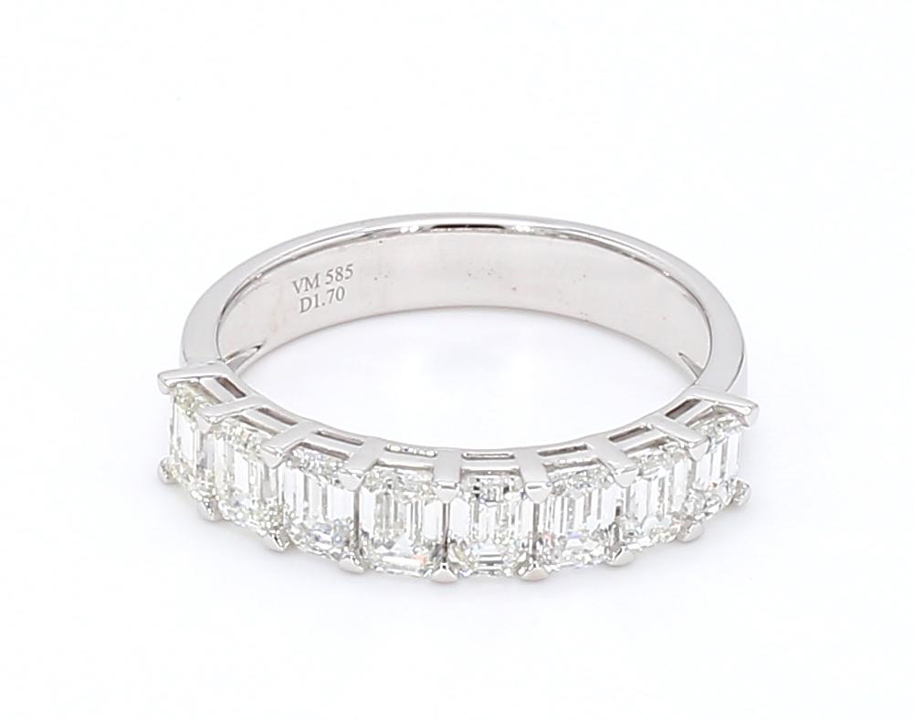 14K白金半圈祖母綠形排鑽戒指