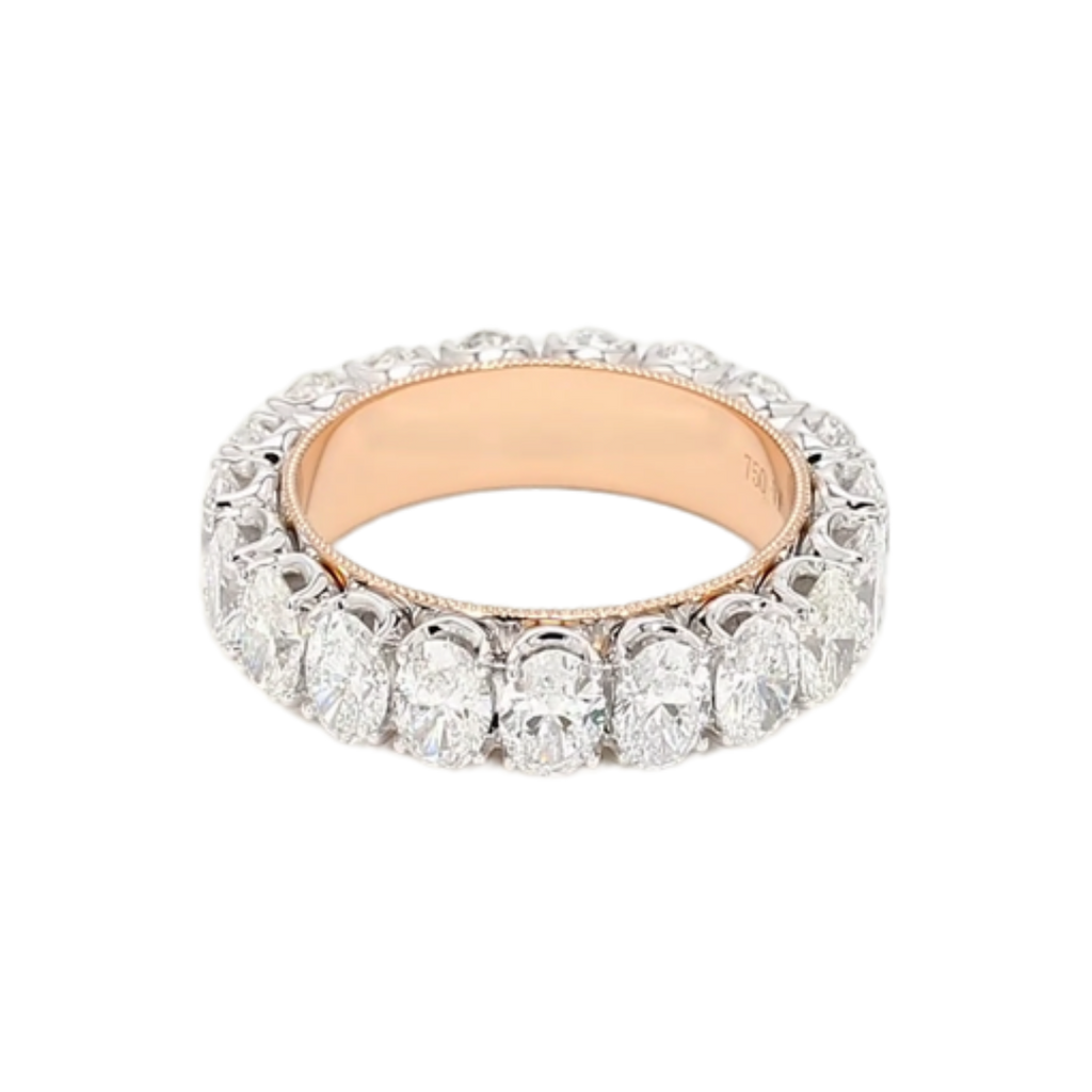 4.56卡雙色金珠邊橢圓形培育鑽石排戒(86052)