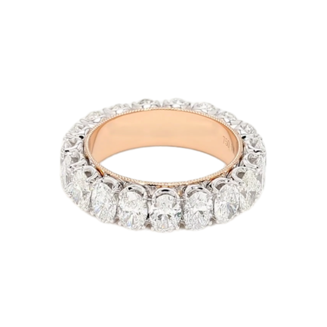 4.56卡雙色金珠邊橢圓形培育鑽石排戒(86052)