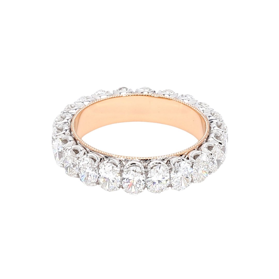 3.33卡雙色金珠邊橢圓形排鑽戒指(86053)