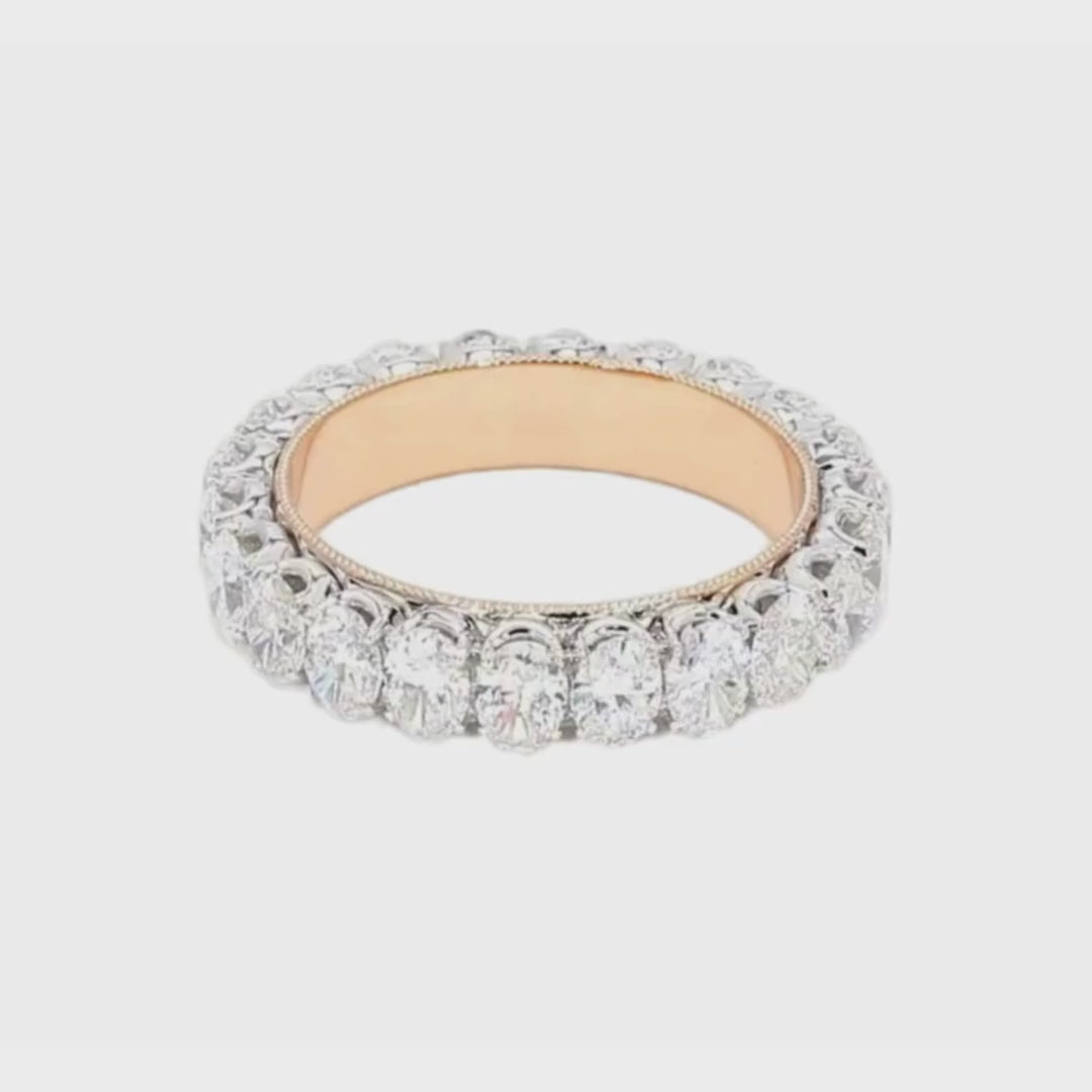 3.33卡雙色金珠邊橢圓形排鑽戒指(86053)