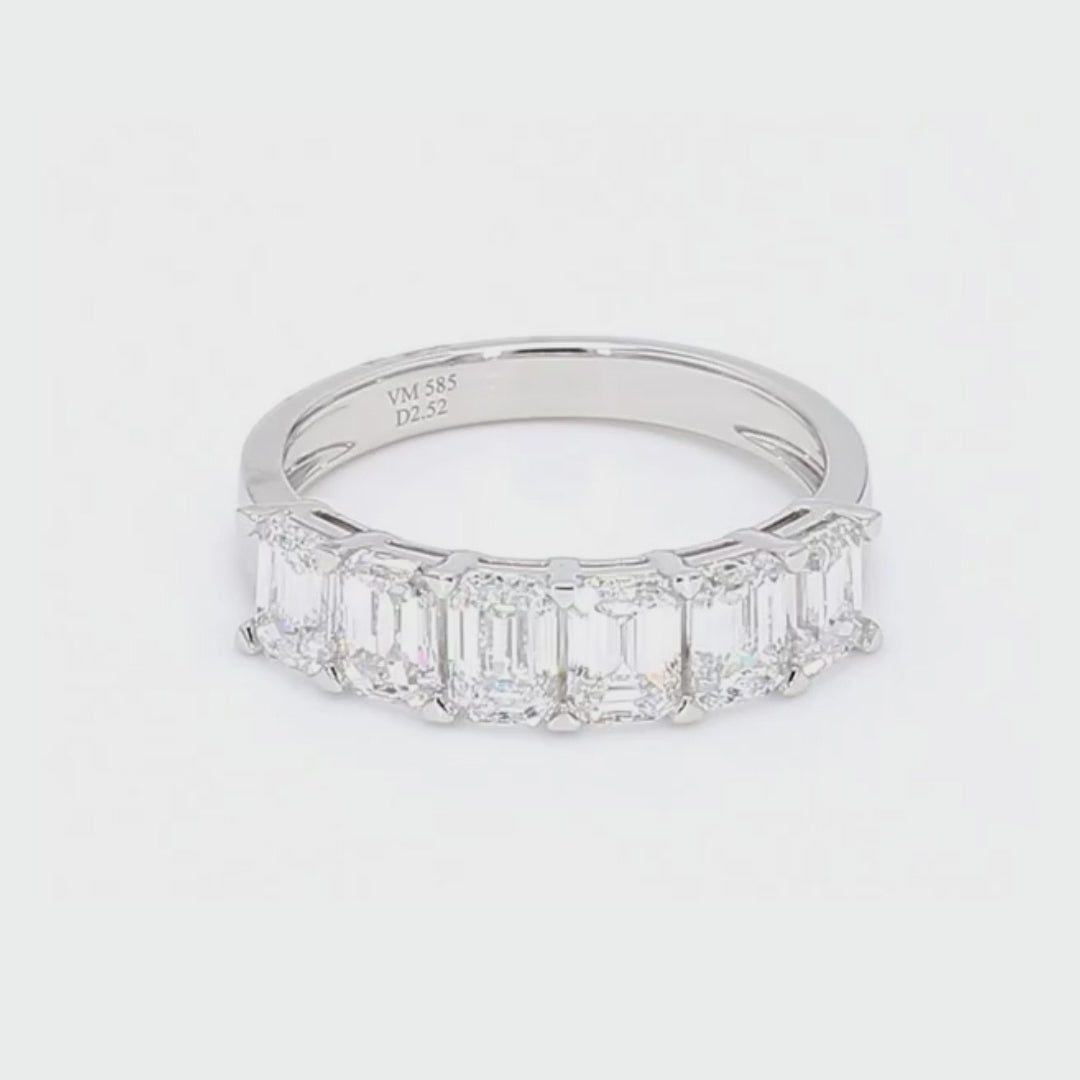 14K White Gold Half Eternity Emerald Cut Diamond Ring