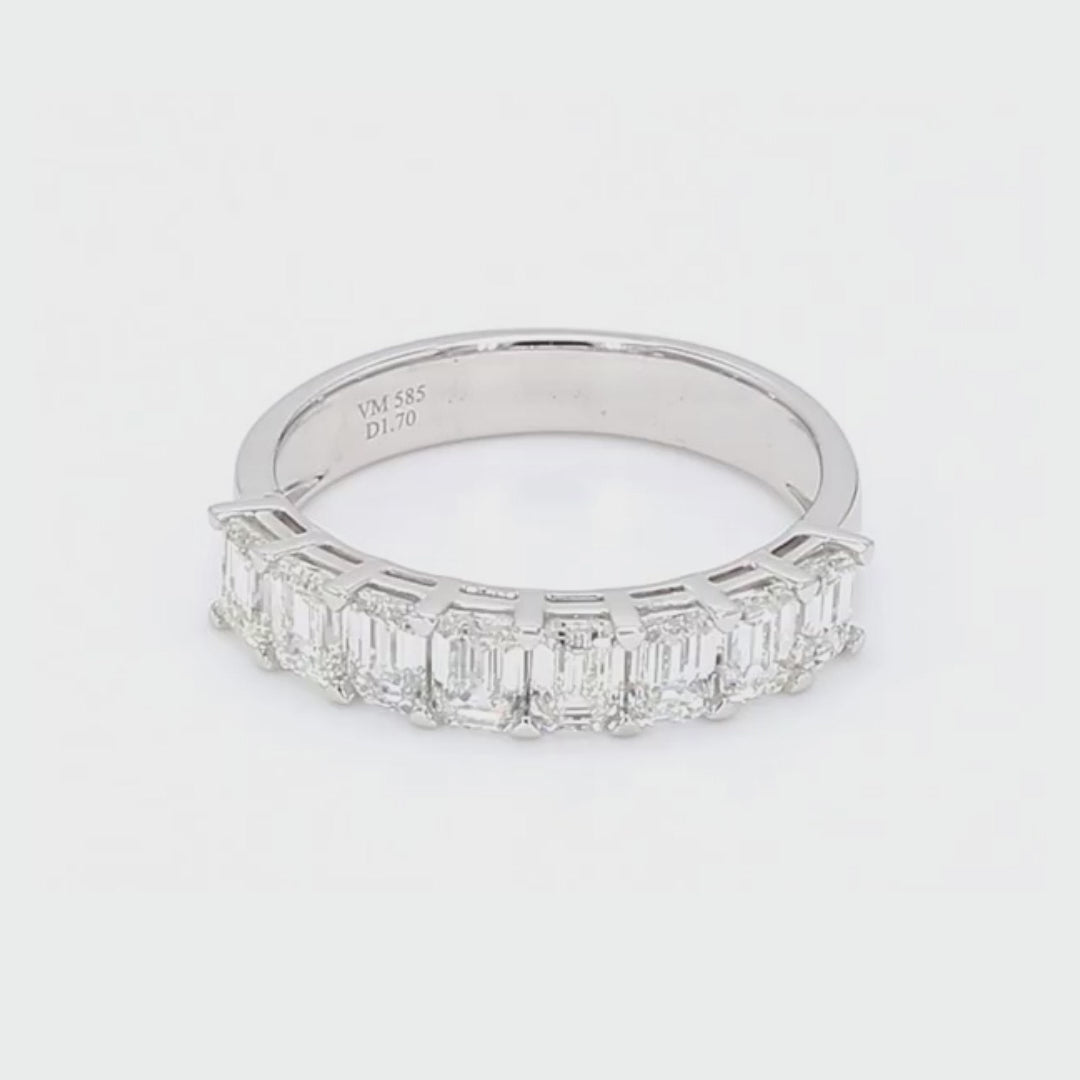 14K White Gold Half Eternity Emerald Cut Diamond Ring