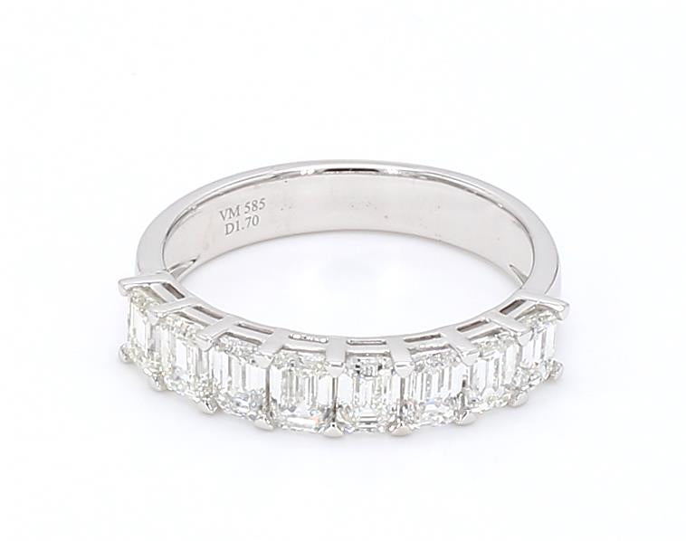 14K白金半圈祖母綠形排鑽戒指